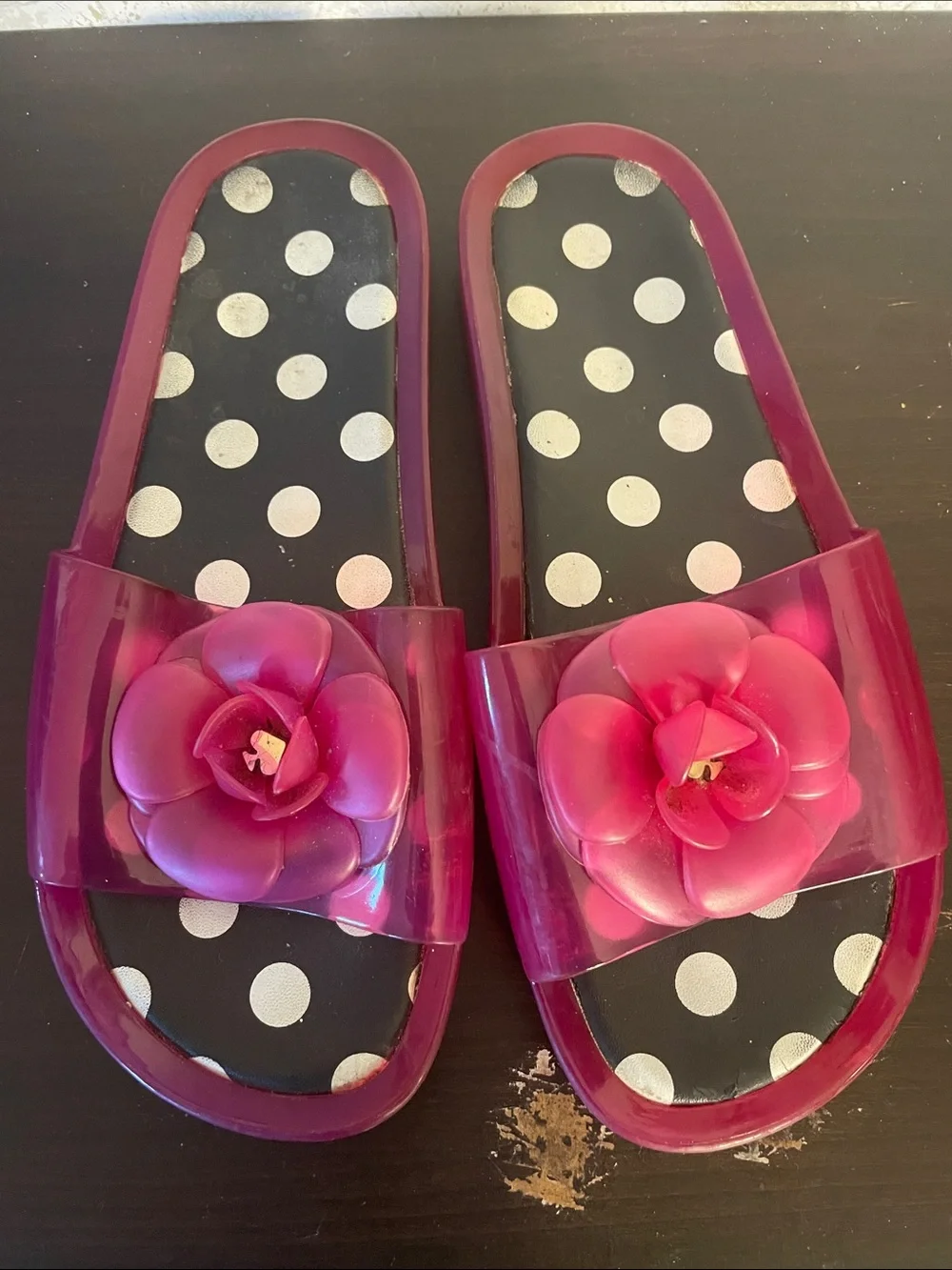 kate spade New York Splash Pink Jelly Slide Floral Sandals Polka Dot Footbed
